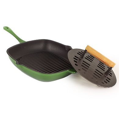 BergHOFF 2-Piece Neo Cast Iron 11-in. Grill Pan with Slotted Steak Press Set