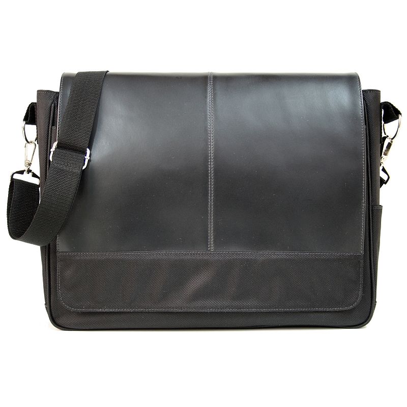 Royce Leather Nylon Laptop Messenger Bag, Black
