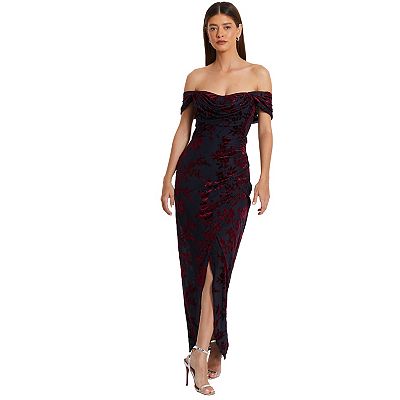 Quiz Women s Floral Devore Bardot Maxi Dress