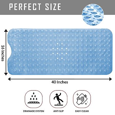Lux Decor Collection Non Slip Bathtub Mat 40x16 Extra Large Bath Mat With Suction Cups & Drain Holes