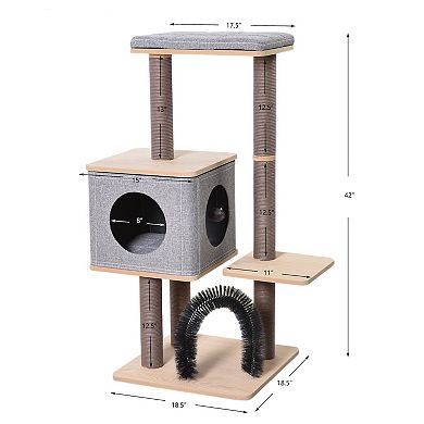 Petpals Minimalistic Wooden Cat Tree - 42"h, 4 Level, Medium, Elevate