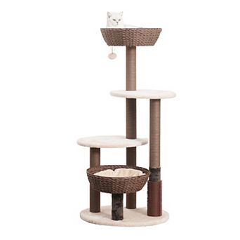 PetPals® 5-Level Large Cat Tree with Scratching Posts, Baskets, Cushions & Massager, Beige