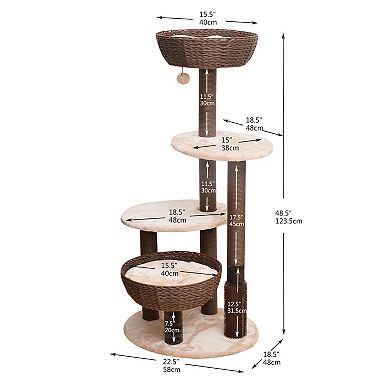 PetPals® 5-Level Large Cat Tree with Scratching Posts, Baskets, Cushions & Massager, Beige