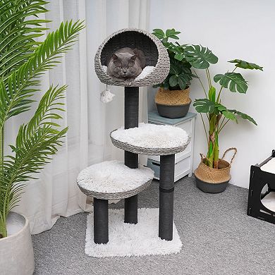Petpals Sustainable Handwoven Cat Tree - 50"h, 4 Level, Medium, Tundra