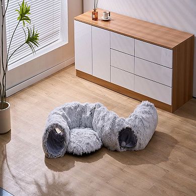 Petpals Faux Fur Customizable Cat Tunnel - 10"h, Diy, Medium, Khione