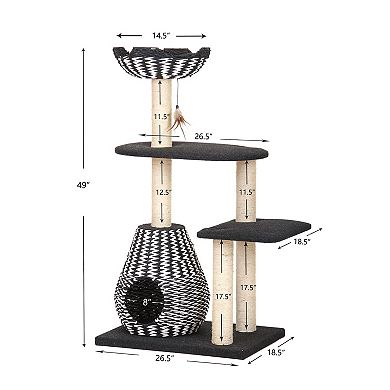 Petpals Sustainable Handwoven Cat Tree - 49"h, 4 Level, Medium, Ace