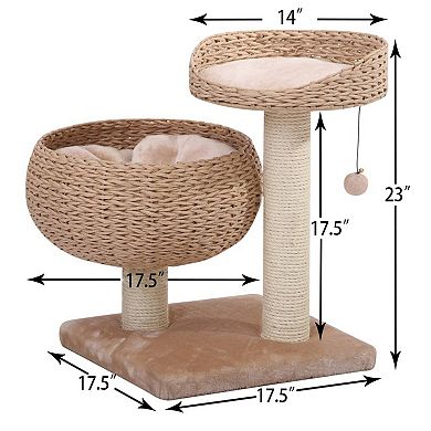 Petpals Sustainable Handwoven Cat Tree - 23"h, 2 Level, Medium, Cozy