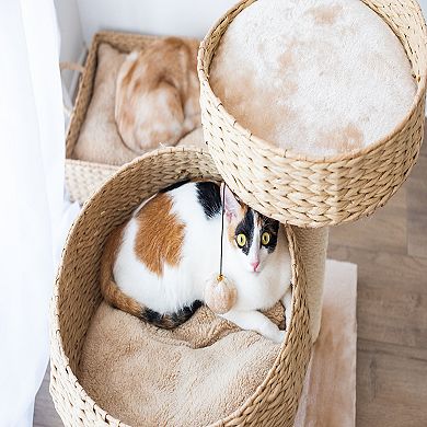 Petpals Sustainable Handwoven Cat Tree - 23"h, 2 Level, Medium, Cozy