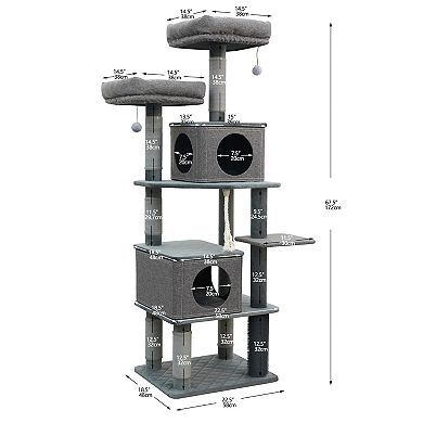 Catry Minimalistic Contemporary Cat Tree - 67", 6 Level, Large, Stella