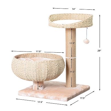 Petpals Sustainable Handwoven Cat Tree - 29"h, 2 Level, Medium, Cozy V2