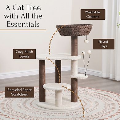 Petpals Sustainable Handwoven Cat Tree - 35"h, 5 Level, Medium, Quartz