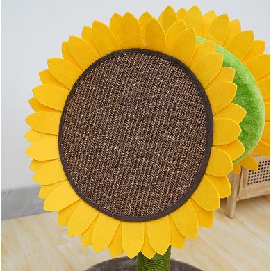 Petpals Unique Cat Scratching Post - 26"h, Dual, Medium, Double Sunflower