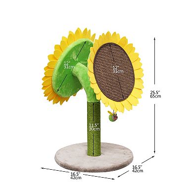 Petpals Unique Cat Scratching Post - 26"h, Dual, Medium, Double Sunflower