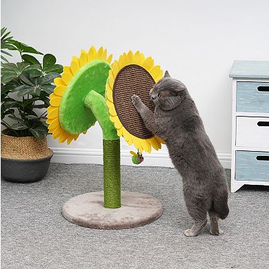 Petpals Unique Cat Scratching Post - 26"h, Dual, Medium, Double Sunflower