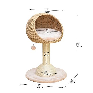 Petpals Sustainable Handwoven Cat Tree - 29"h, 2 Level, Medium, Lookout