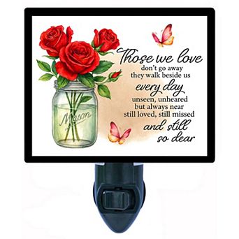 Those We Love Night Light Memorial Design with Red Roses, Butterflies, and Sentimental Quote