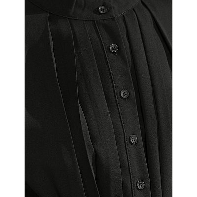 english factory long-sleeve collared center-pleat a-line midi dress Pleated A-line Knit Midi Dress – English Factory