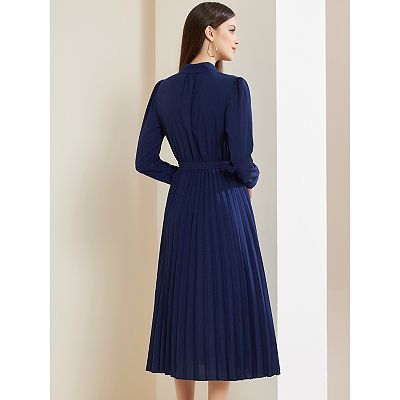 knee length dresses for ladies Long Sleeve A-Line Midi Dress with Shirt Collar – shopaleena main image 1