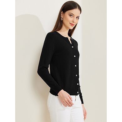Women's Lightweight Sweater Crewneck Button Down Long Sleeve Cardigan