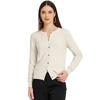 Women's Lightweight Sweater Crewneck Button Down Long Sleeve Cardigan