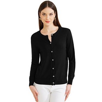 Women's Lightweight Sweater Crewneck Button Down Long Sleeve Cardigan