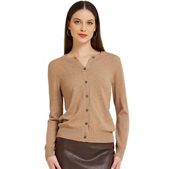 Women's Lightweight Sweater Crewneck Button Down Long Sleeve Cardigan