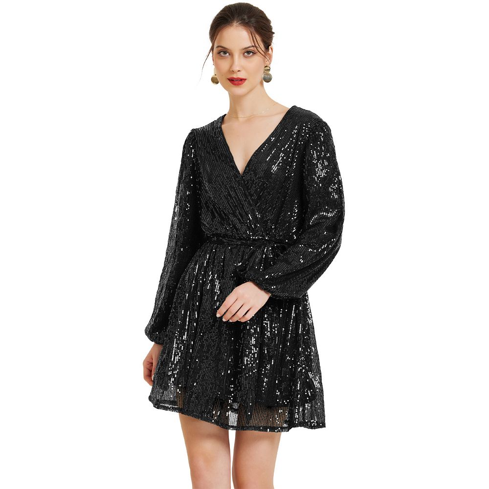 High Neck Long Sleeves Winter  A-Line Girl Party Dress with Rhinestone Appliques