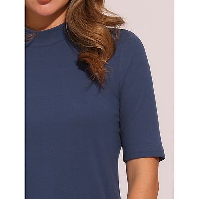 Elbow Length Tops for Women Casual Blouses Turtleneck Top Solid Elastic Soft Half Sleeve T Shirts