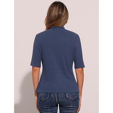 Elbow Length Tops for Women Casual Blouses Turtleneck Top Solid Elastic Soft Half Sleeve T Shirts