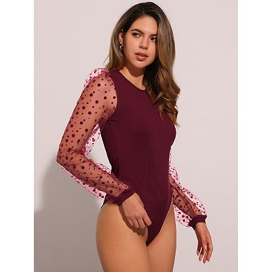 Long Sleeve Bodysuit for Women's Clubwear Mesh Sleeves Jumpsuits Rompers Top