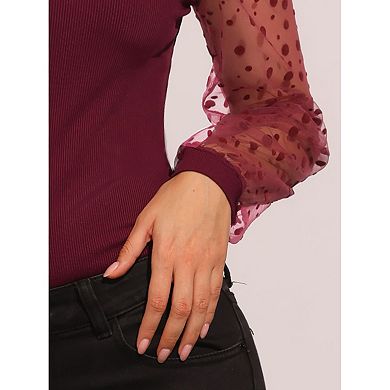 Long Sleeve Bodysuit for Women's Clubwear Mesh Sleeves Jumpsuits Rompers Top