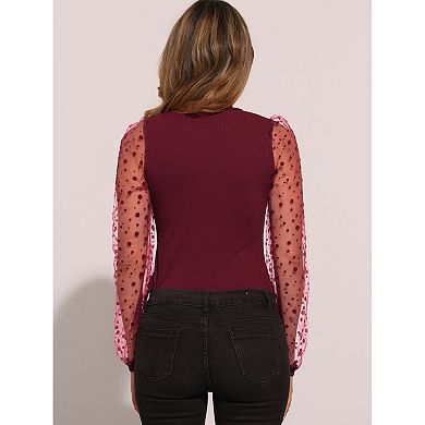 Long Sleeve Bodysuit for Women's Clubwear Mesh Sleeves Jumpsuits Rompers Top