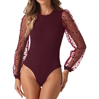 Long Sleeve Bodysuit for Women's Clubwear Mesh Sleeves Jumpsuits Rompers Top
