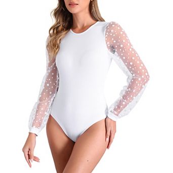 Long Sleeve Bodysuit For Women's Clubwear Mesh Sleeves Jumpsuits Rompers Top