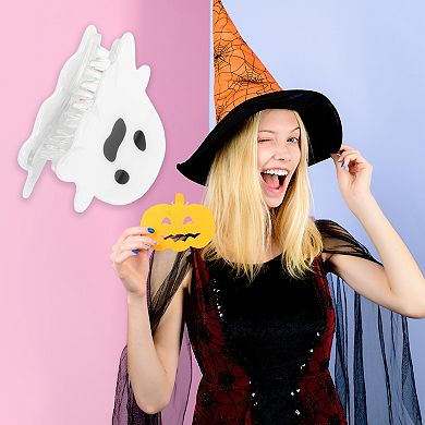 Halloween Fear Expression Hair Clips For Women 2.36" Length Black White 1 Pc