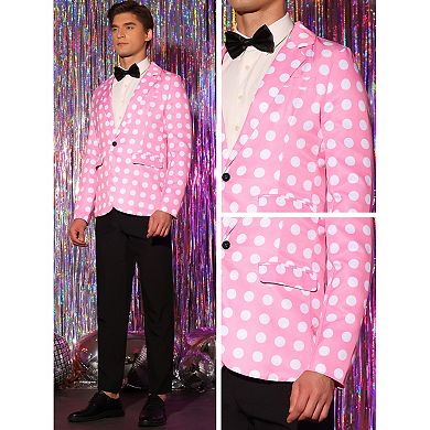 Men's Polka Dots Blazer Notch Lapel One Button Polka Dots Pattern Sports Coat