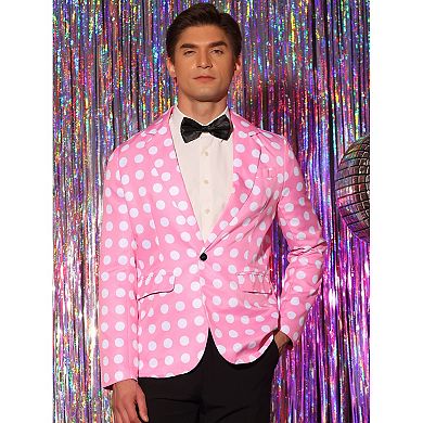 Men's Polka Dots Blazer Notch Lapel One Button Polka Dots Pattern Sports Coat