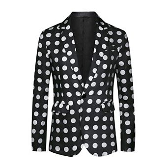 Men's Polka Dots Blazer Notch Lapel One Button Polka Dots Pattern Sports Coat