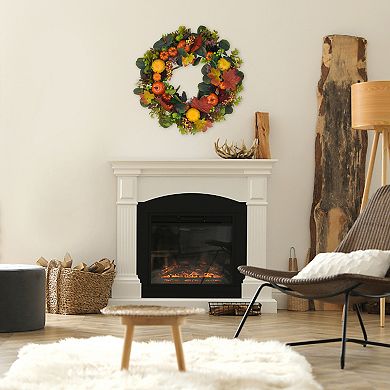 Halloween Pumpkin Wreaths, Front Porch Decor Wreath With Berries Maple Leaves, Artificial Garland