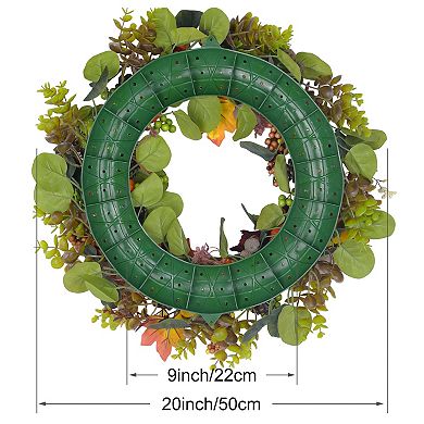 Halloween Pumpkin Wreaths, Front Porch Decor Wreath With Berries Maple Leaves, Artificial Garland
