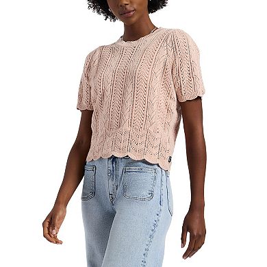 Women's Buffalo Jeans Winny Eyelet Patterned Short Sleeve Sweater