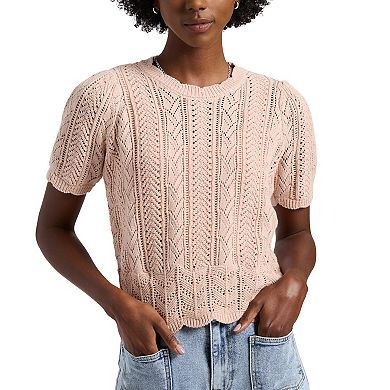 Women's Buffalo Jeans Winny Eyelet Patterned Short Sleeve Sweater