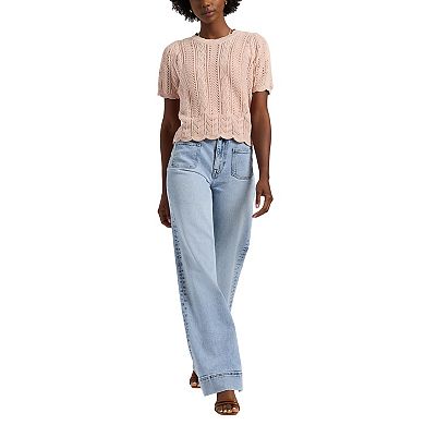 Women's Buffalo Jeans Winny Eyelet Patterned Short Sleeve Sweater