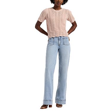 Women's Buffalo Jeans Winny Eyelet Patterned Short Sleeve Sweater
