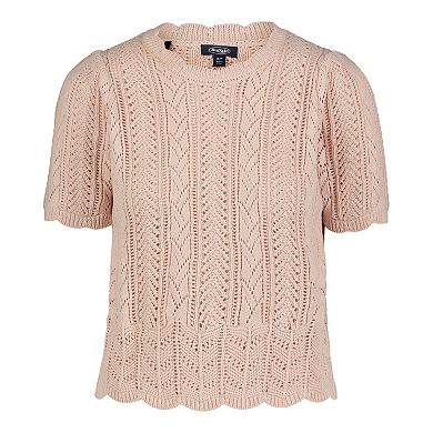 Women's Buffalo Jeans Winny Eyelet Patterned Short Sleeve Sweater