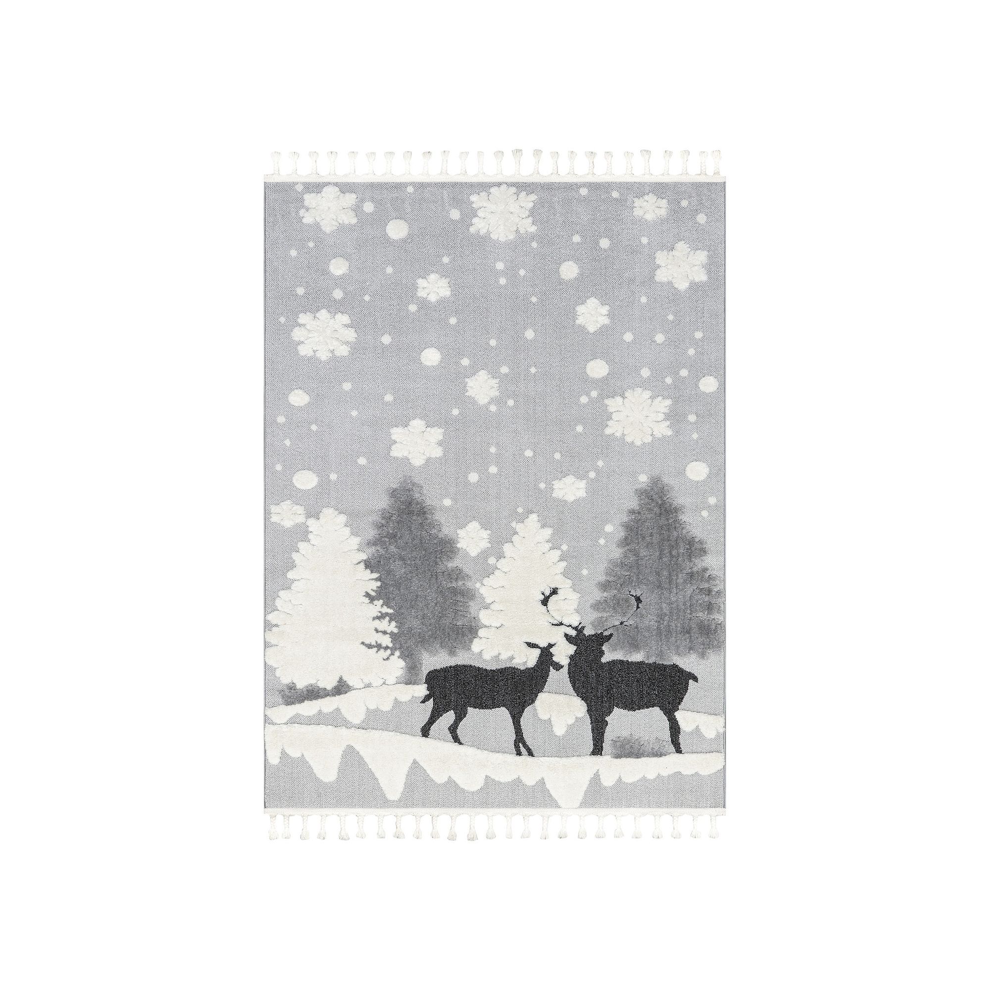 nuLOOM Jade Holiday Reindeer Tasseled Area Rug, Light Gray