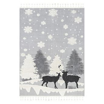 nuLOOM Jade Holiday Reindeer Tasseled Area Rug