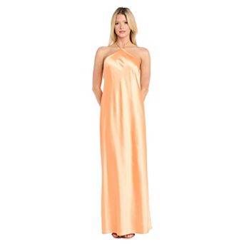 Juniors' Morgan and Co Long High-Neck Charmeuse Gown