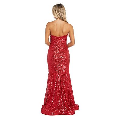 Juniors' Morgan and Co Long Strapless Sequin Dress