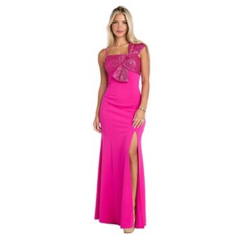 Juniors' Morgan and Co One-Shoulder Sequin Scuba Crepe Maxi Dress